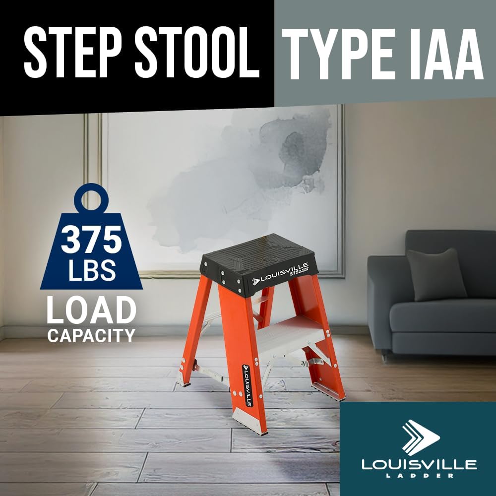 Louisville Ladder 2-Foot Fiberglass Step Stool Industrial, 375-Pound Load Capacity, Type IAA, FY8002