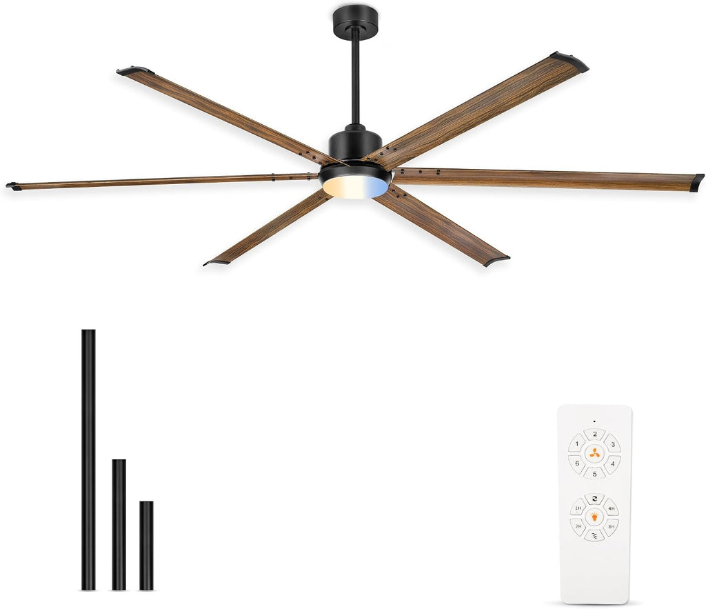 84 Inch Ceiling Fan with Light, Industrial Aluminum Blades, DC Motor 6 Speed Reversible,Covered Outdoor Patio Garage,Black & Walnut,CF06WD-84