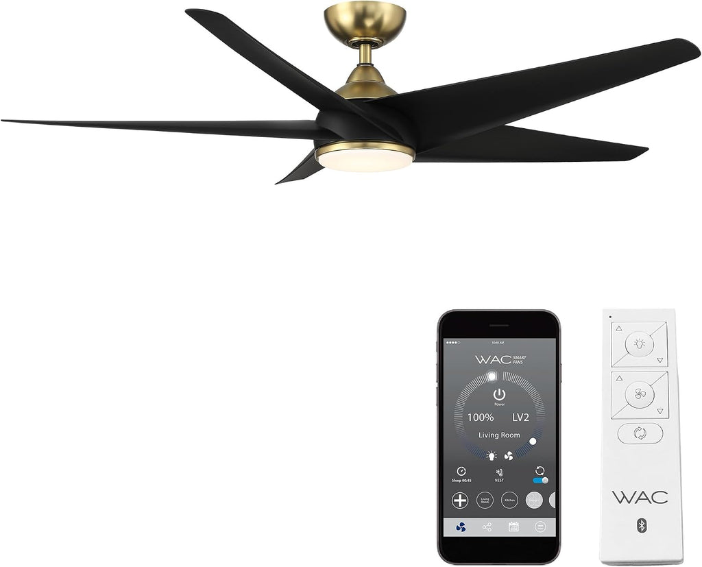WAC F-071L-SB/MB Viper 60' Outdoor Ceiling Fan with Lights and Remote Control, Soft Brass Matte Black