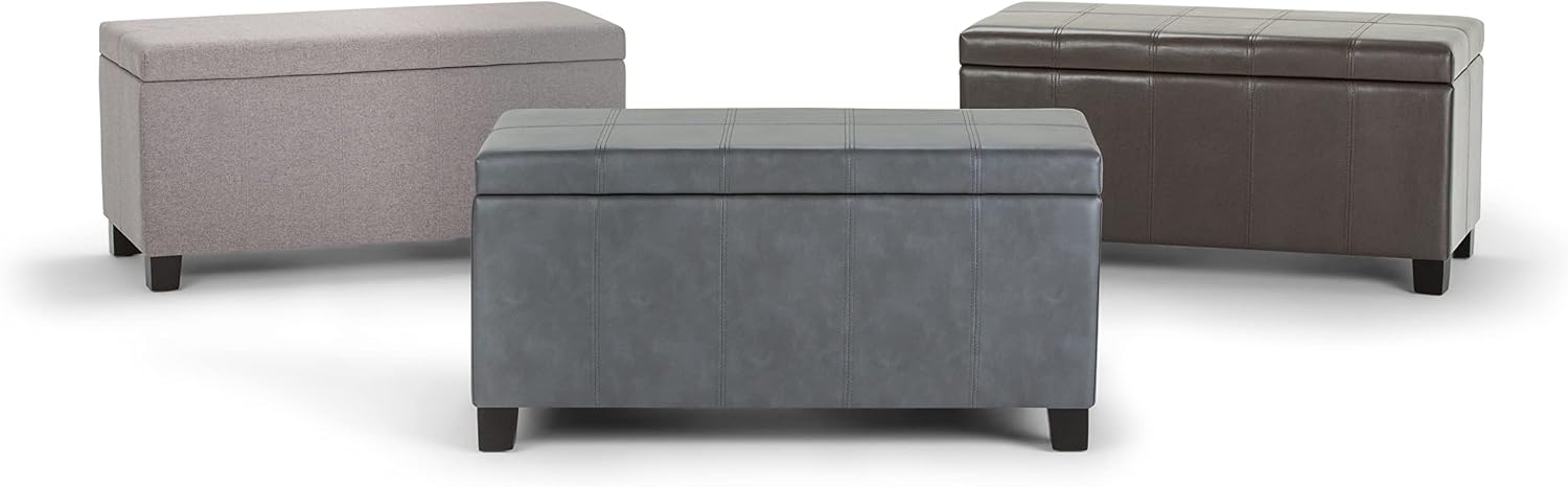SIMPLIHOME Dover Storage Ottoman Bench - 36 inch Wide Upholstered Linen Look Fabric Rectangular Lift-Top Ottoman in Cloud Grey, Contemporary Bench for Living Room with Safety Hinges