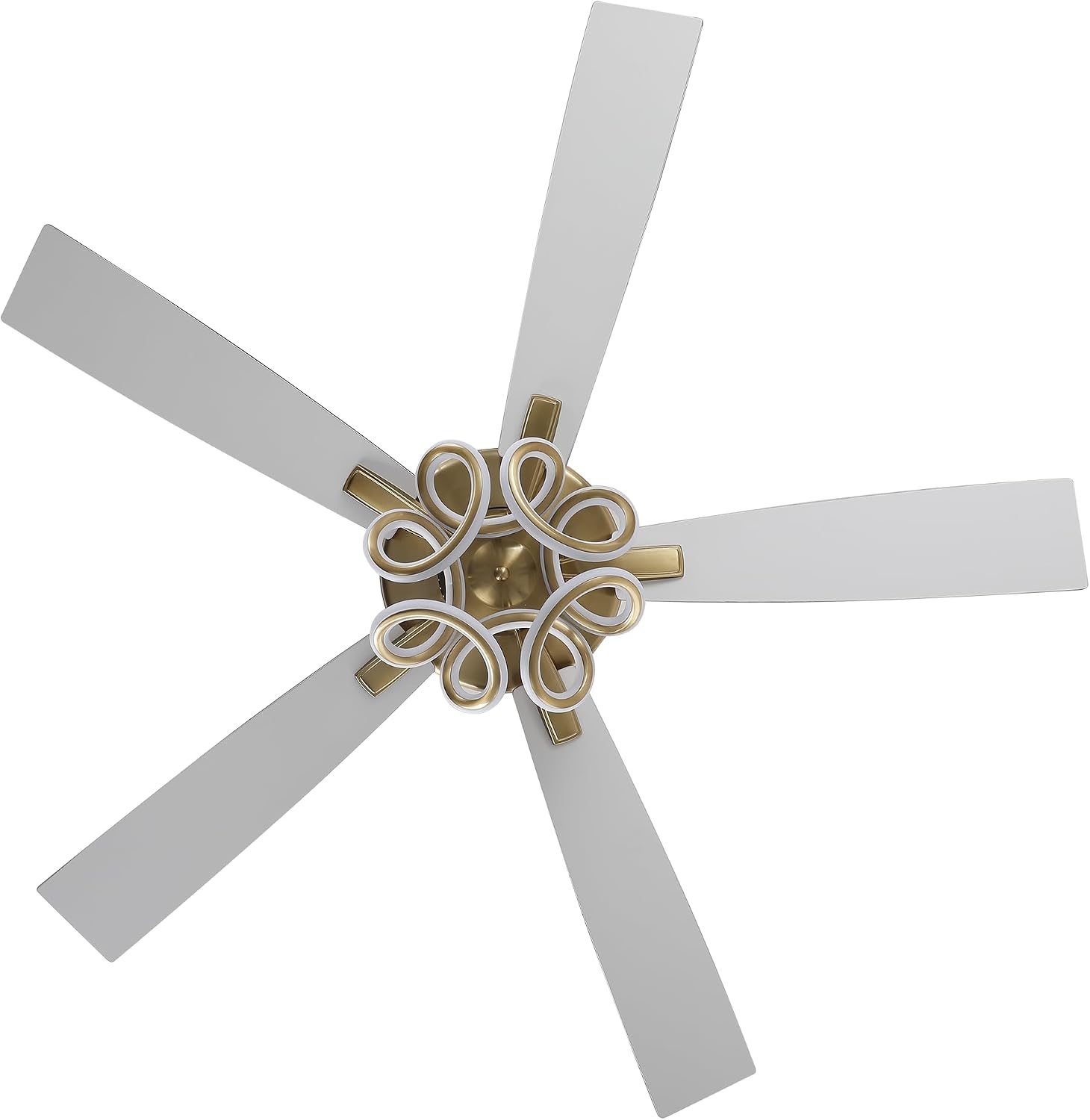 52 Inch Gold Ceiling Fan with Lights and Remote/APP, RGB Color Changing LED Ceiling Fan, Modern White & Gold Ceiling Fan for Living Room Bedroom, 3CCT, 6 Speeds, Indoor Luxury Ceiling Fan