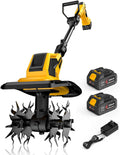 DEGGE Tiller, Cordless Tiller Cultivator with 48 Steel Tines, 9 inch Tilling Width and 6.7 inch Depth, 2 x 3.0Ah 21V Batteries & Charger, Gardening Tools for Lawn/Gardening/Soil Cultivation