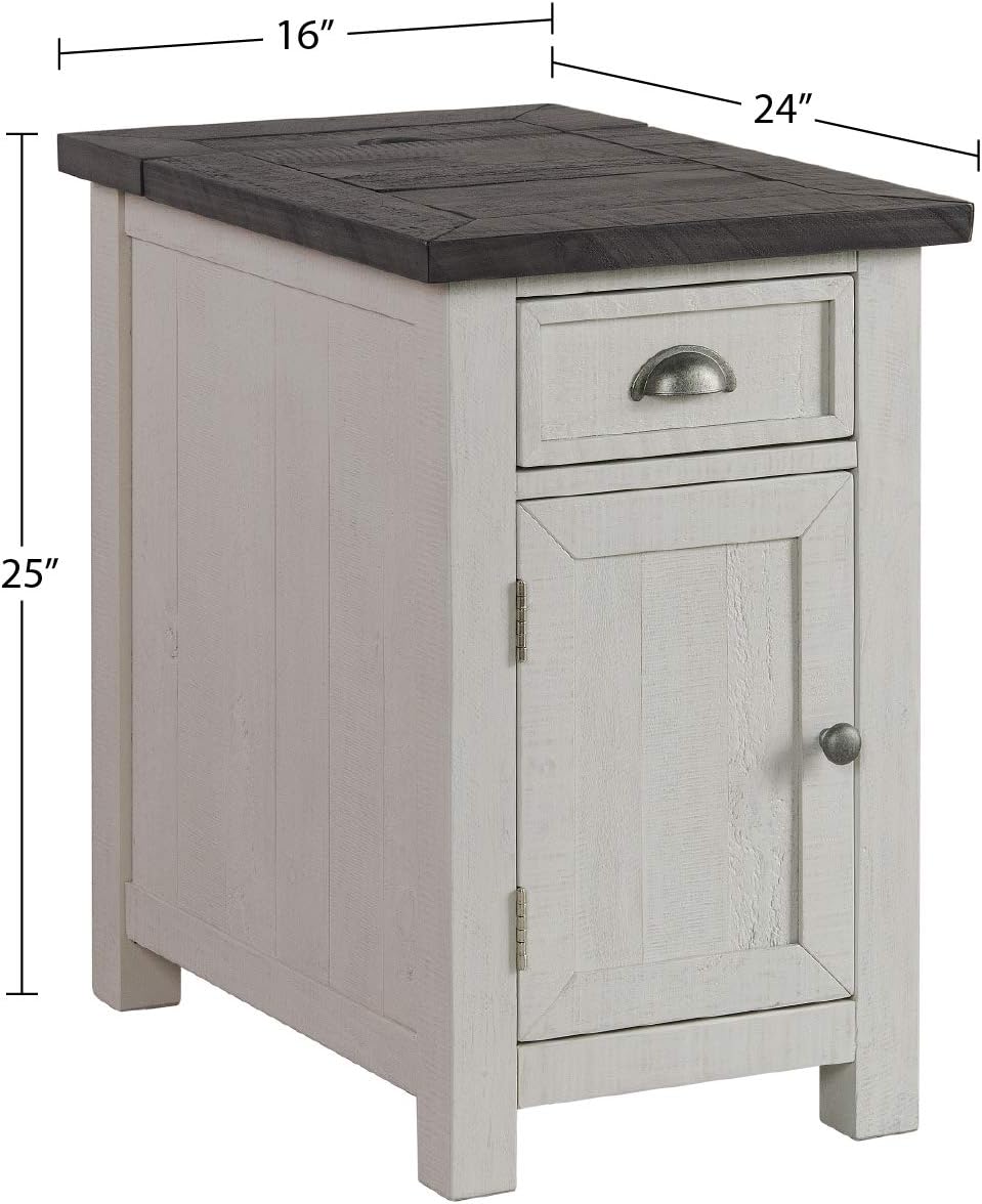 Martin Svensson Home Monterey Chairside Table - White with Grey Top - Coastal Multi-Use Table with Charging Station and Drawer for Bedroom or Living Room