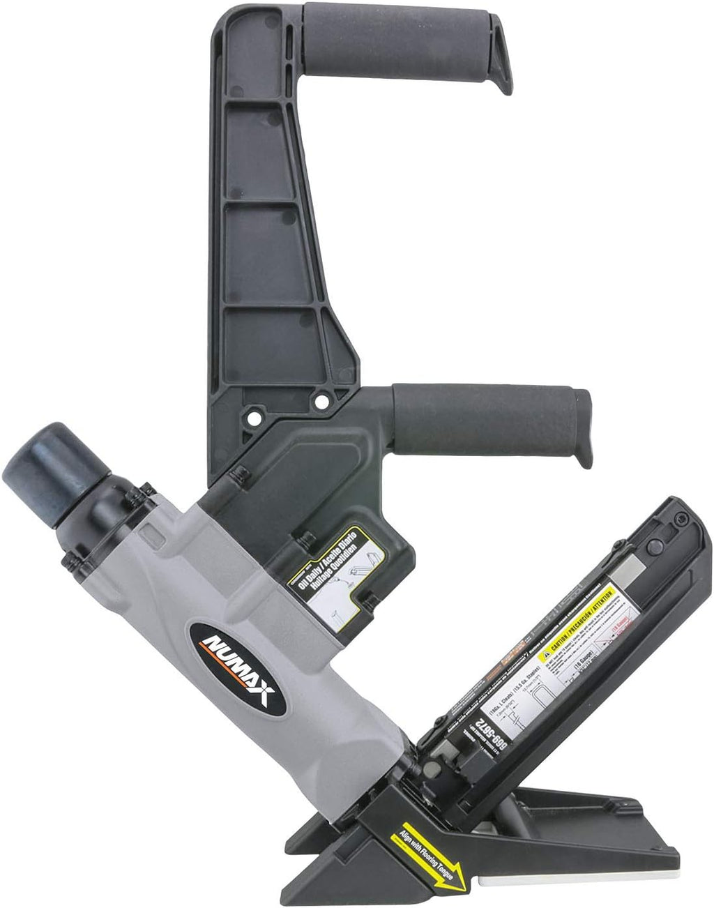 NuMax S50LSDH Pneumatic 2-in-1 15.5-Gauge and 16-Gauge 2' Dual Handle Flooring Nailer / Stapler with Flooring Mallet and Interchangeable Base Plates