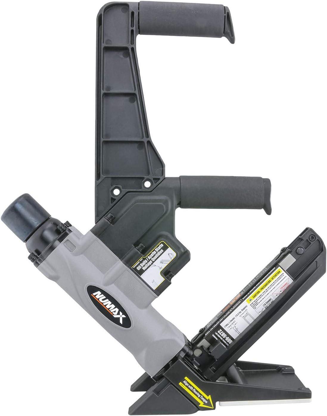 NuMax S50LSDH Pneumatic 2-in-1 15.5-Gauge and 16-Gauge 2' Dual Handle Flooring Nailer / Stapler with Flooring Mallet and Interchangeable Base Plates