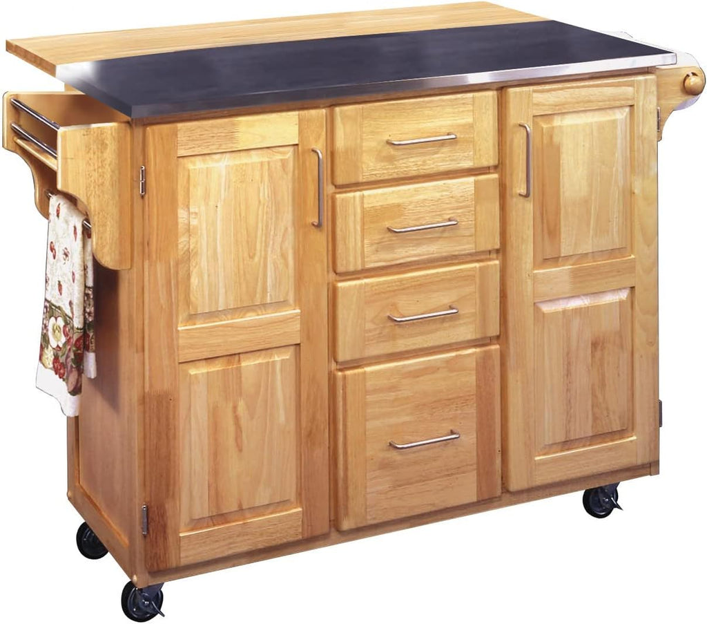 Homestyles General Line Mobile Kitchen Cart with Stainless Steel Top and Drop Leaf