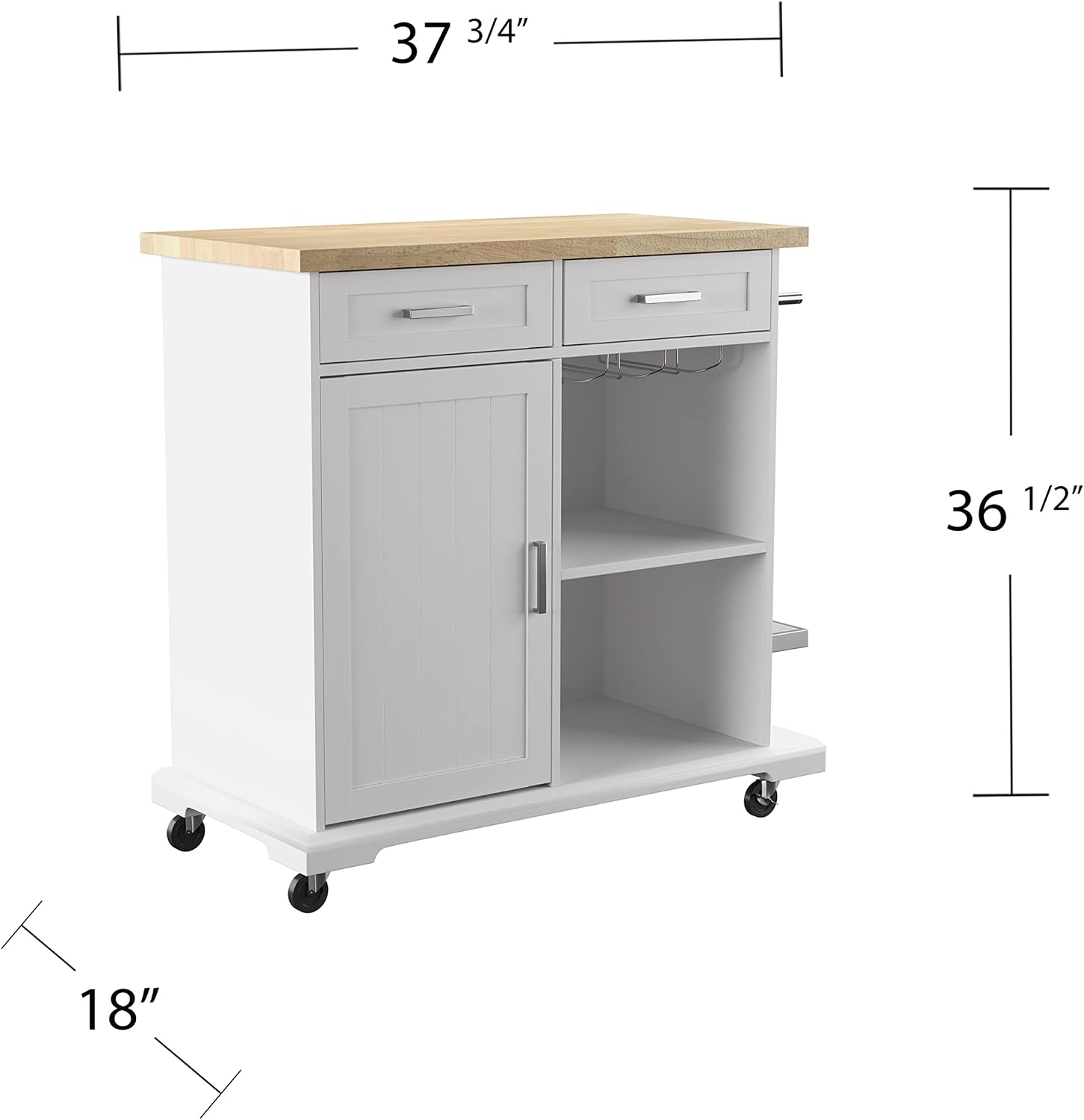 SEI Furniture - Warkin Rolling Kitchen Island with Storage - Transitional Design, White Glass and Wood - Ideal for Kitchen, Dining Room (KA1133961)