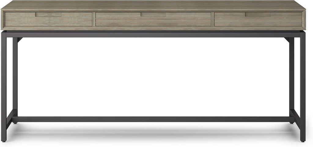 SIMPLIHOME Banting Desk - 72 Inch Wide Solid Wood and Metal Writing Desk in Distressed Grey, Modern Industrial Home Office Computer Table for Study with 2 Drawers and Flip-Down Keyboard Tray
