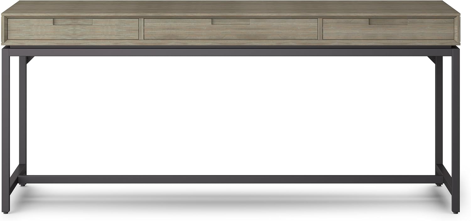 SIMPLIHOME Banting Desk - 72 Inch Wide Solid Wood and Metal Writing Desk in Distressed Grey, Modern Industrial Home Office Computer Table for Study with 2 Drawers and Flip-Down Keyboard Tray