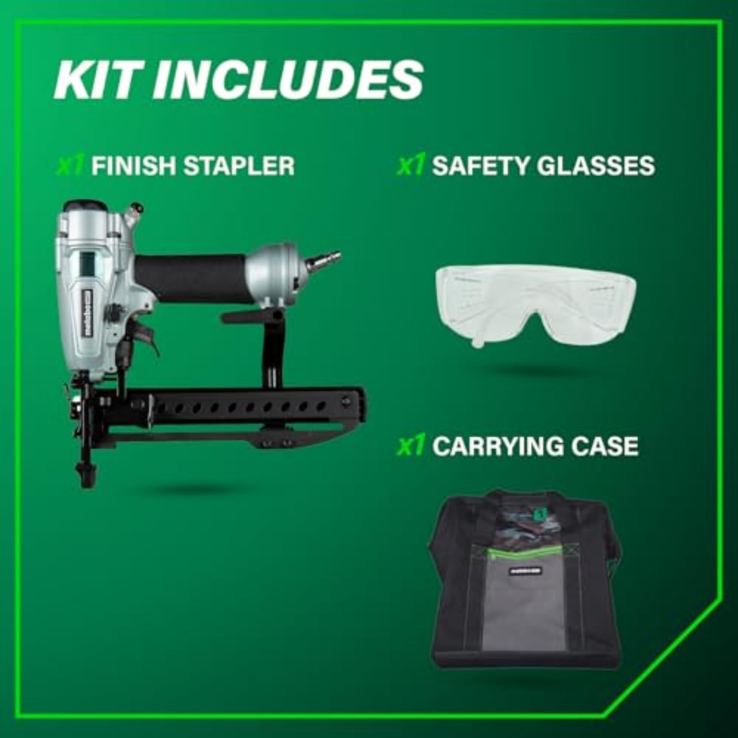 Metabo HPT PRO Finish Stapler, Pro-preferred Pneumatic Power Nailers, Finish Tool for Carpentry & Industrial Uses, All-Metal Key Component, 18 Gauge, 1/4' Crown Staples, Length 1/2' to 1-1/2', N3804A5