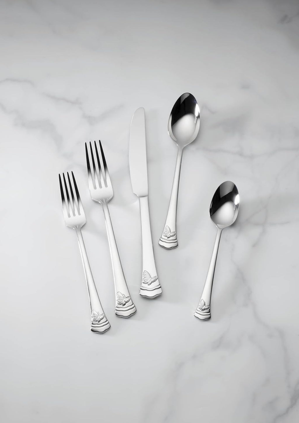 Lenox Silverware Set, Butterfly Meadow II Mirror 65-Piece Flatware Set, Service For 12, 18/10 Stainless Steel, Dishwasher Safe, Cutlery Sets, Utensils Sets, Knives Spoons & Forks (Silver, 65 Pieces)