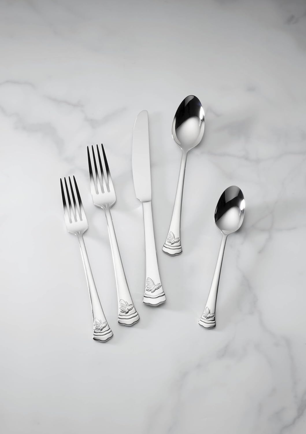 Lenox Silverware Set, Butterfly Meadow II Mirror 65-Piece Flatware Set, Service For 12, 18/10 Stainless Steel, Dishwasher Safe, Cutlery Sets, Utensils Sets, Knives Spoons & Forks (Silver, 65 Pieces)