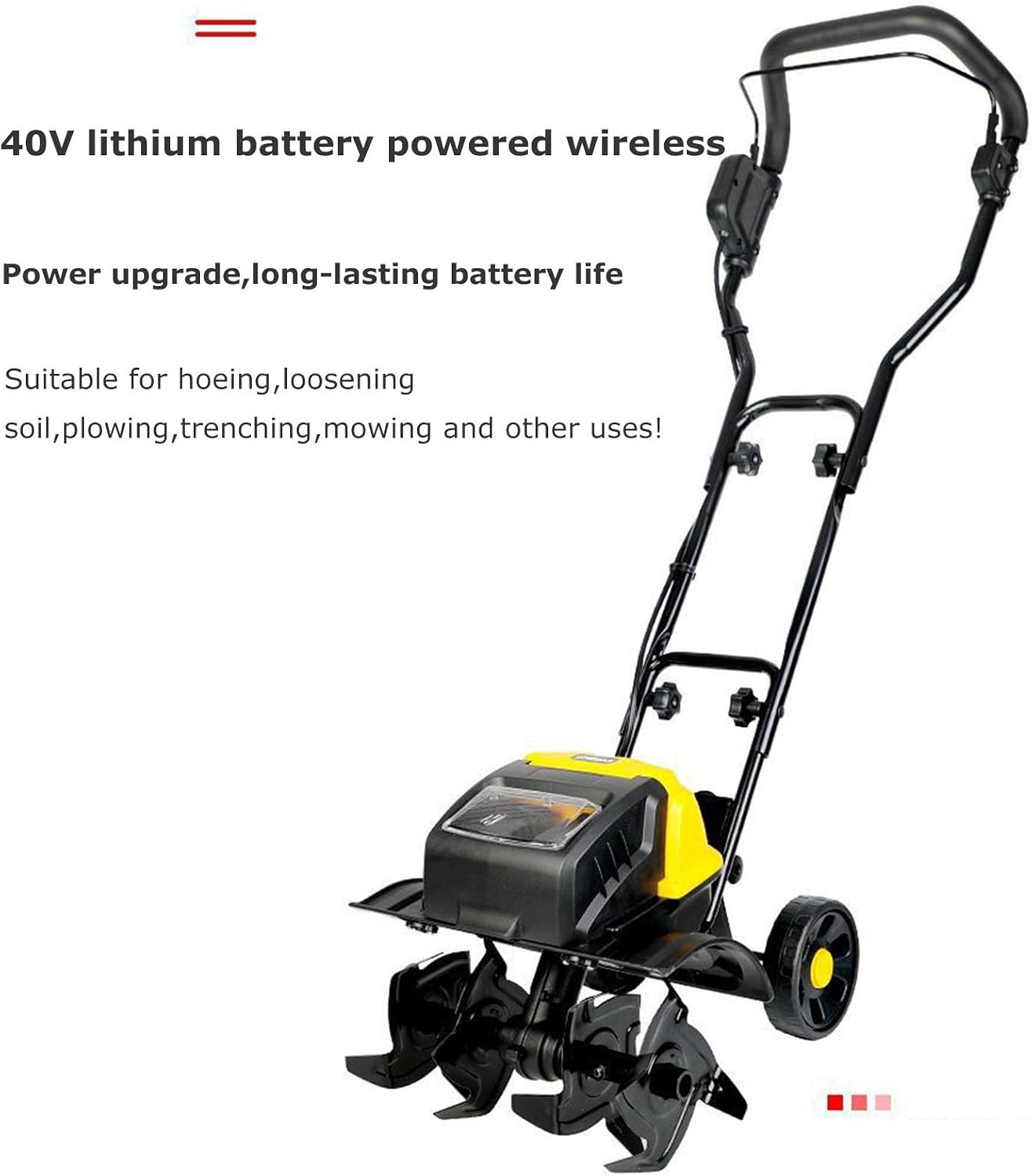 1500W Electric Tiller,Garden Soil Cultivator Rotavator,Foldable Handle, 36cm Tilling Width & 22cm Tilling Depth(2AH)