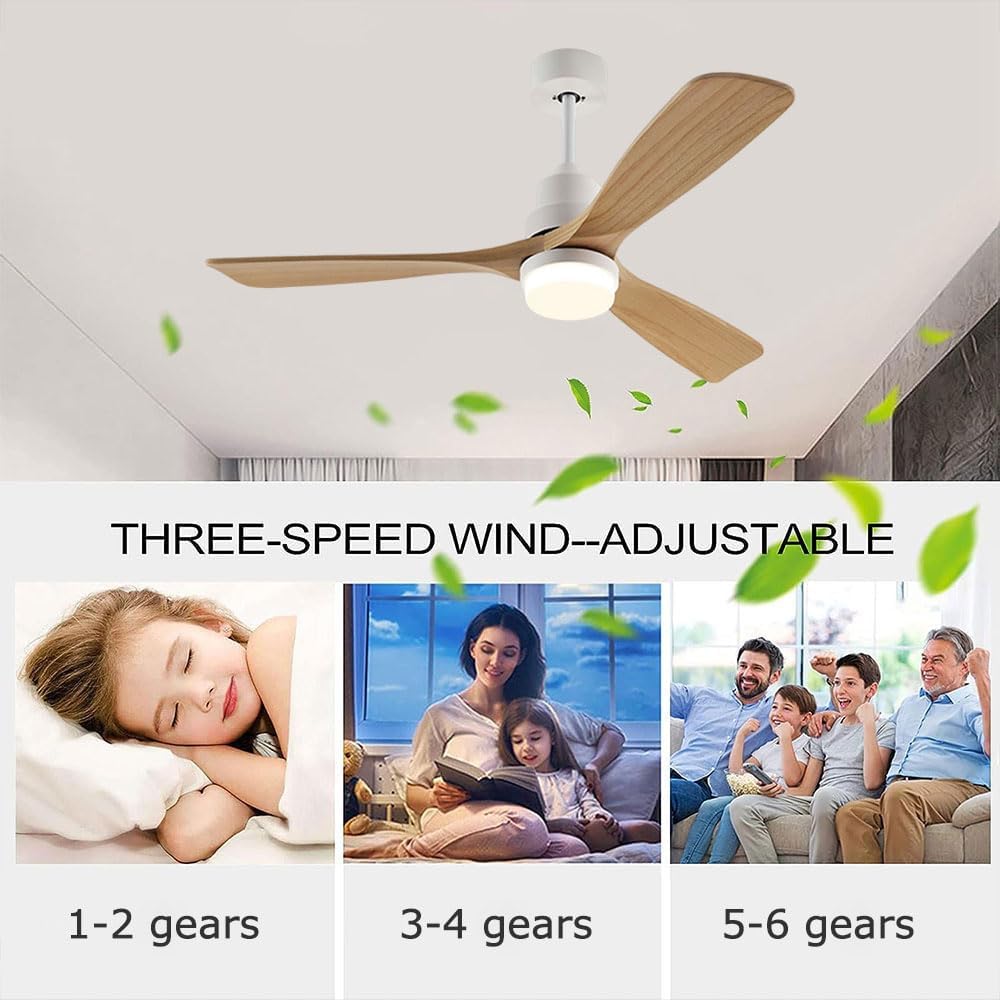 Wood Ceiling Fan with Lights Industrial Retro 42 inch Ceiling Fan with Light and Remote 3 Color Dimmable, Reversible Mute Farmhouse Ceiling Fan Outdoor Ceiling Fans for patios with Light