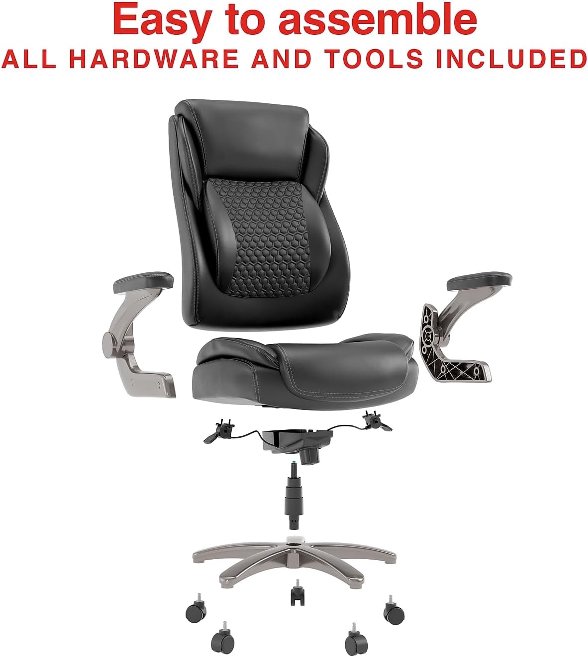 Staples Randolph Ergonomic Bonded Leather Executive Big & Tall Chair, 400 lb. Capacity, Black