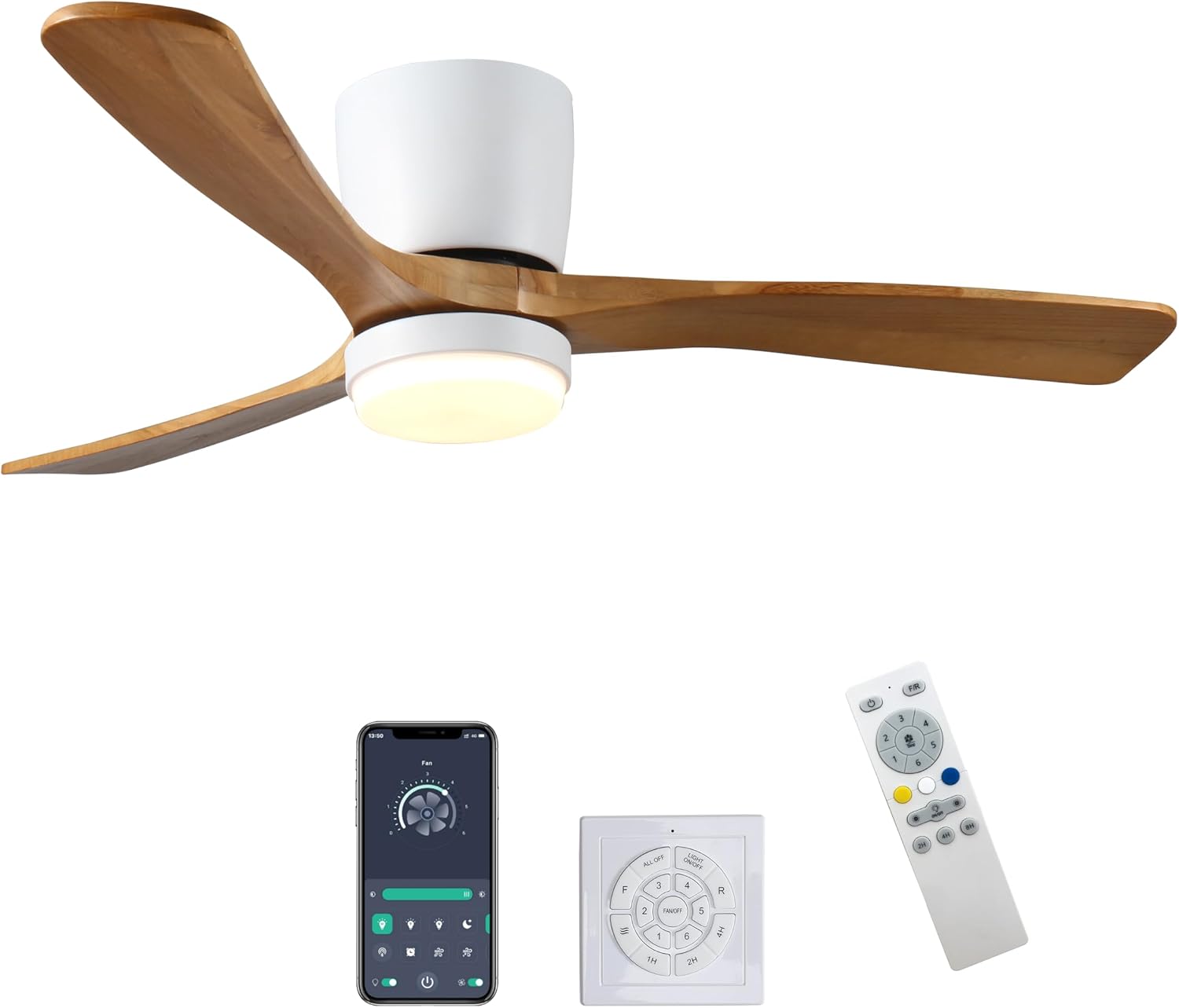 42 inch Wood Ceiling Fans with Lights and Remote, Flush Mount Low Profile Ceiling Fan with Light, 6 Speed, Reversible DC Motor, for Bedroom,Outdoor,Farmhouse,Patios