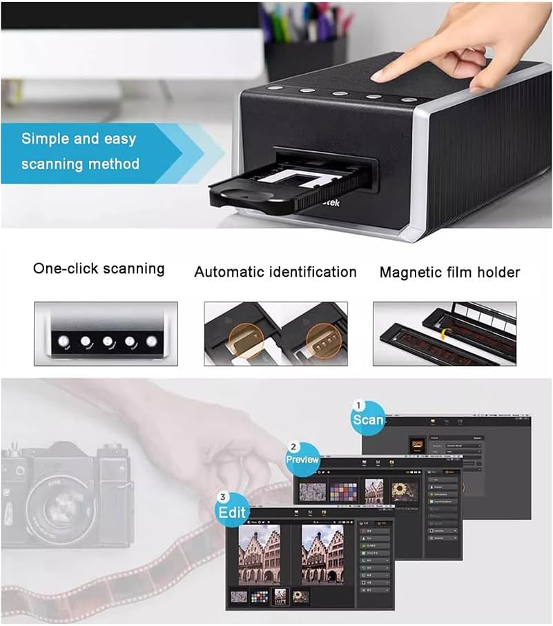 35Mm Digital Film Scanner, 35Mm Slide and Film Viewer, Converts 35Mm Film to JPEG Digital Images, Wide Format Infrared Film Scanner