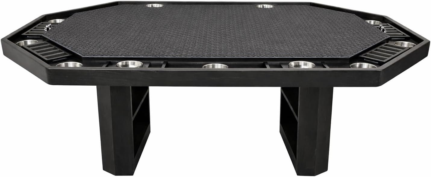 American Furniture Classics 75' Stretched Octagon Poker/Dining Table with Charcoal Speedcloth, 10 Chip Trays and Cup Holders with Table Topper in Mocha Finish