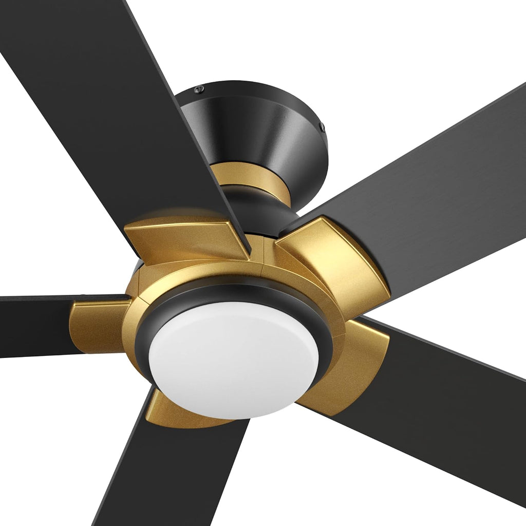 CEME Smart 52' Ceiling Fans with Lights Flush Mount, 3 Light Colors Dimmable, 10 Speeds DC Ceiling Fan with Remote, Outdoor Ceiling Fan Compatible with Alexa, Siri & Google Home, Black Gold