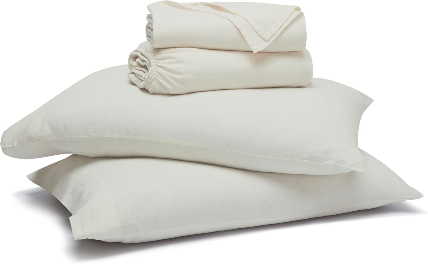 Superior Chloe 100% Cotton Percale Bed Sheet Set, 1 Flat Sheet, 1 Elastic Deep Pocket Fitted Sheet, 2 Pillowcases, Vintage Wash, Boho Chic Decor, Modern Bedroom Essentials, California King, Ivory