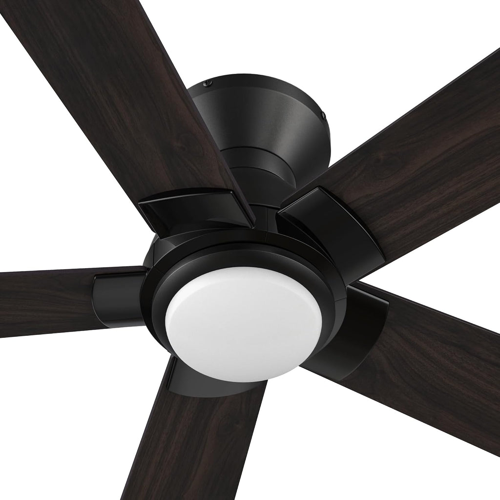 CEME Smart 48' Ceiling Fans with Lights Flush Mount, 3 Light Colors Dimmable, 10 Speeds DC Ceiling Fan with Remote, Outdoor Ceiling Fan Compatible with Alexa, Siri & Google Home, Wood & Dark Walnut