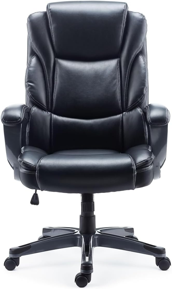 Staples Mcallum Ergonomic Manager & Executive Office Chair, Task Desk Swivel Chair with Wheels, Adjustable Height, Bonded Leather, Black