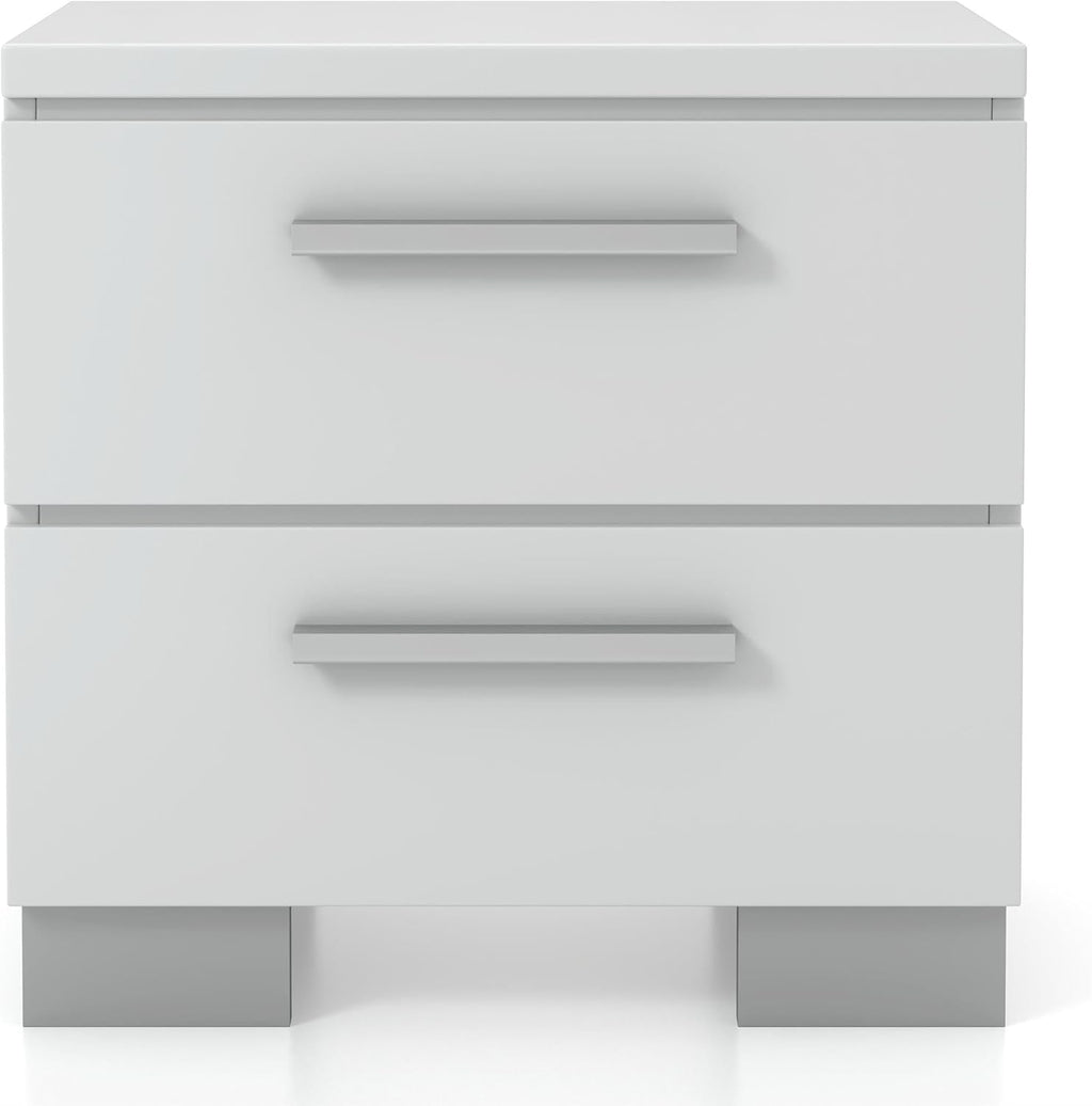 HOMES: Inside + Out Aria High Gloss Lacquer Finish 2-Drawer Nightstand, Glossy White