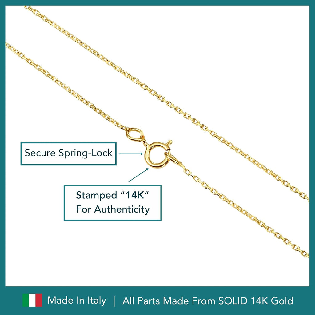 TILO JEWELRY 14k Solid Gold Diamond-Cut Cable Chain Necklace, Thin and Dainty Cable Chain 0.9mm Thick