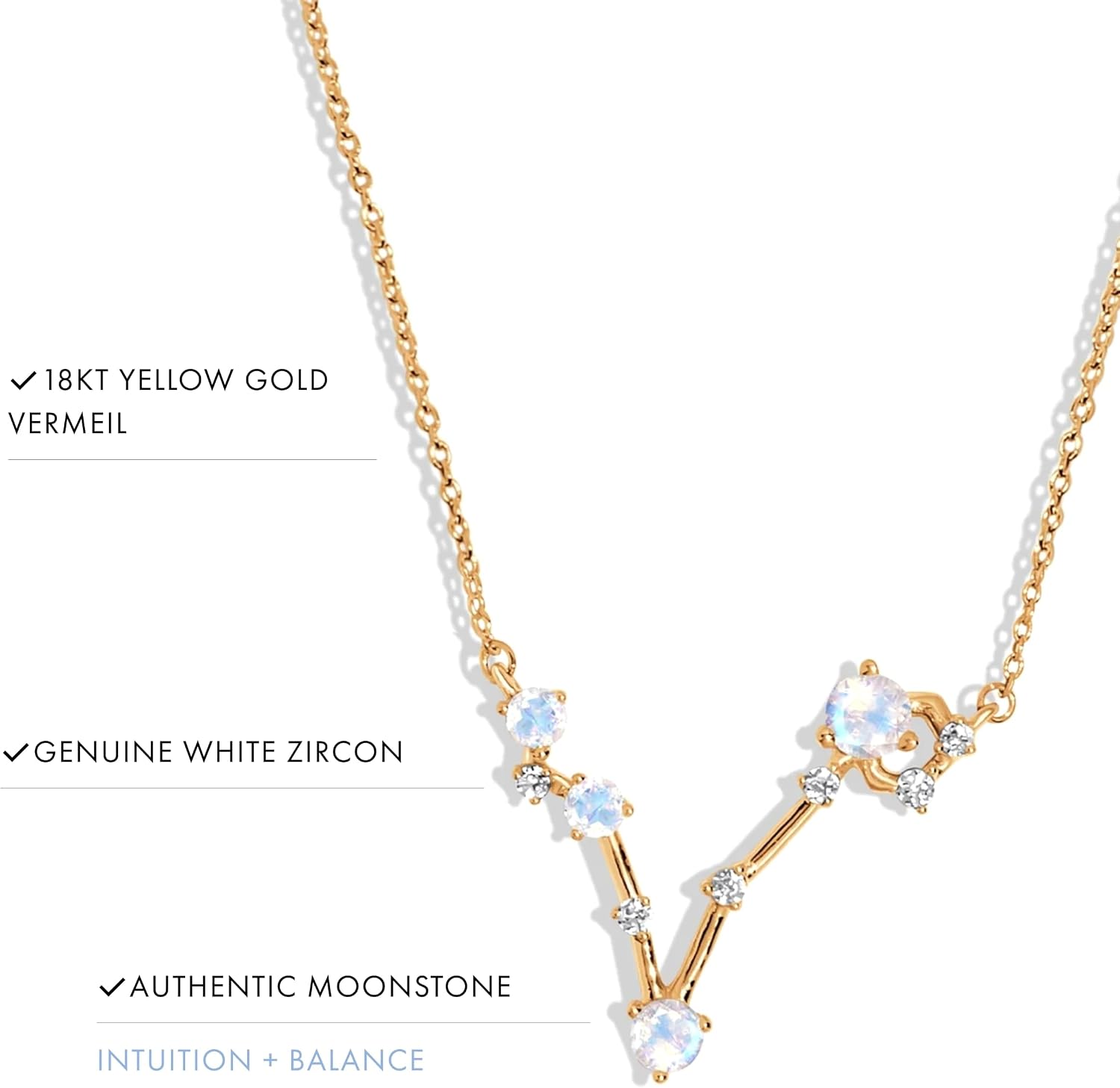 Moon Magic Moonstone Zodiac Necklaces for Women | Constellation Necklace 925 Sterling Silver | 18k Rose and Yellow Gold Zodiac Sign Pendants | Authentic Real Dainty Moon Stone Jewelry for Women