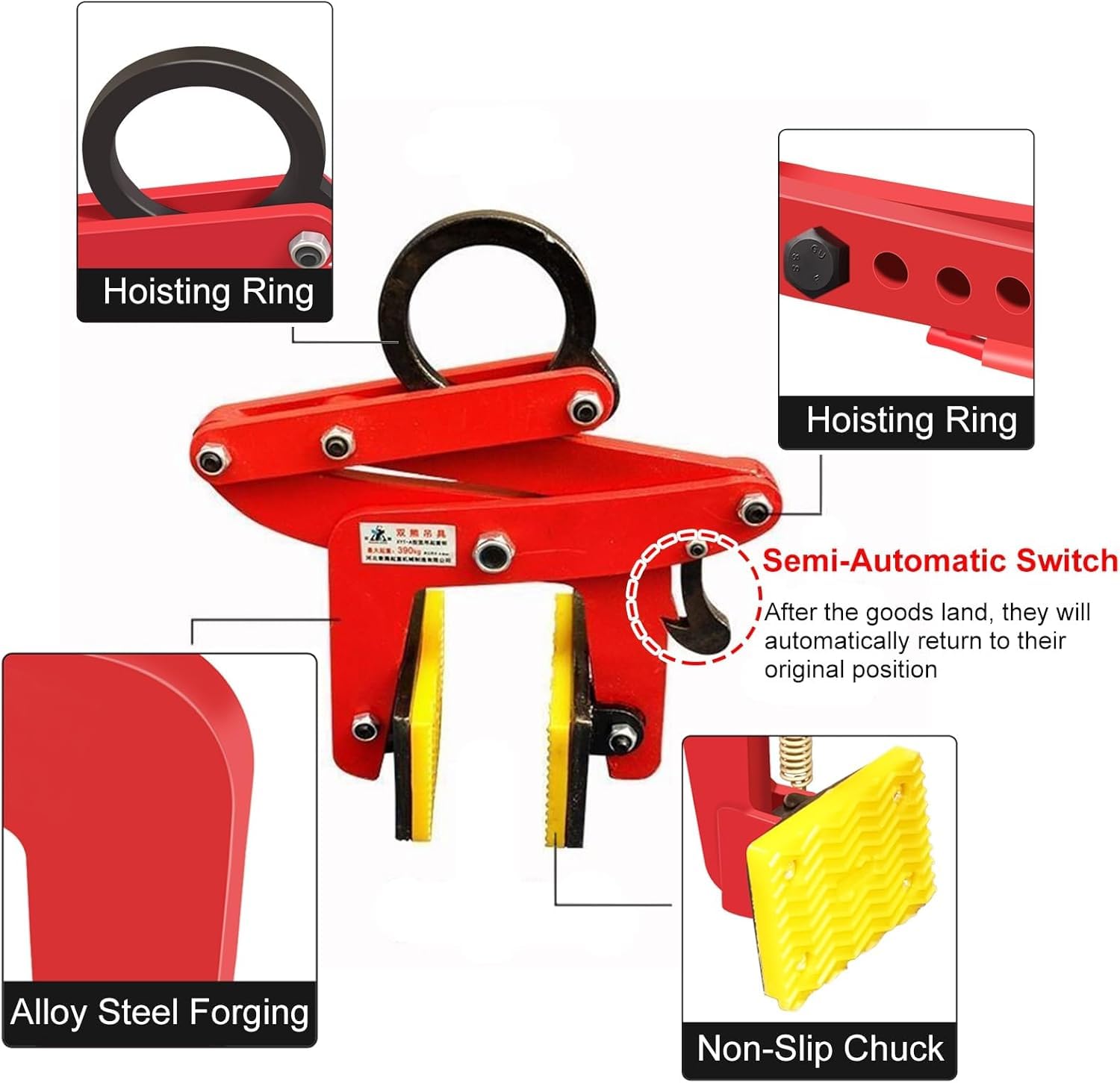 Scissor Lifter Tool Sheet Steel Lifting Clamp, for High Load-Bearing Sheet Steellifting - 705lbs 860lbs 1102lbs Capacity, Red High Visibility Hoisting Clamp(Opening 4-8 cm/1.6-3.1 in)
