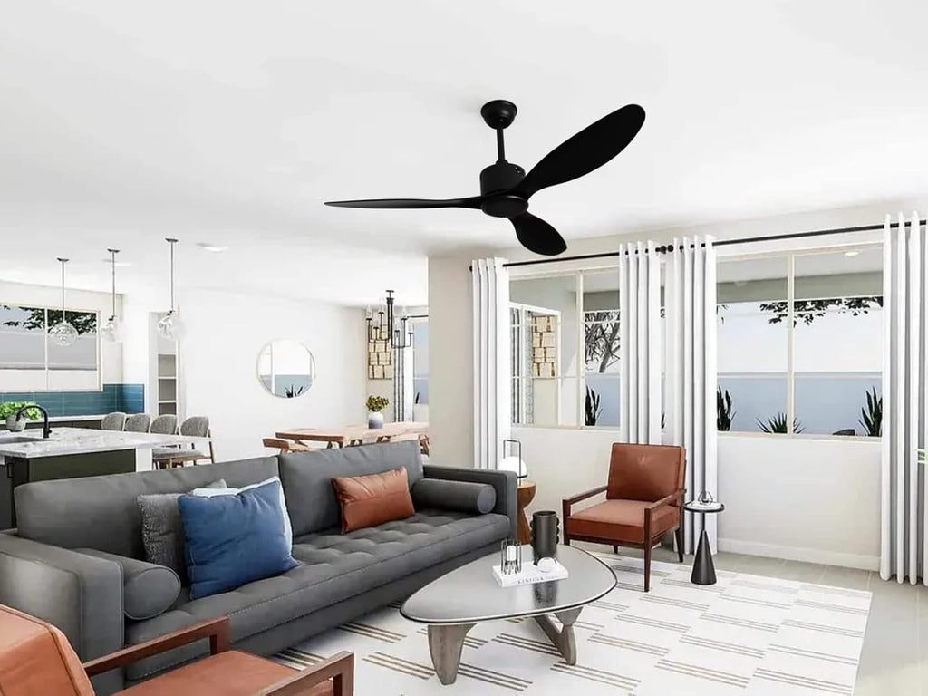 52-inch Ceiling Fan No Lights Remote Control, Low Profile 3 Blades, Energy Efficient Reversible DC Motor, Black
