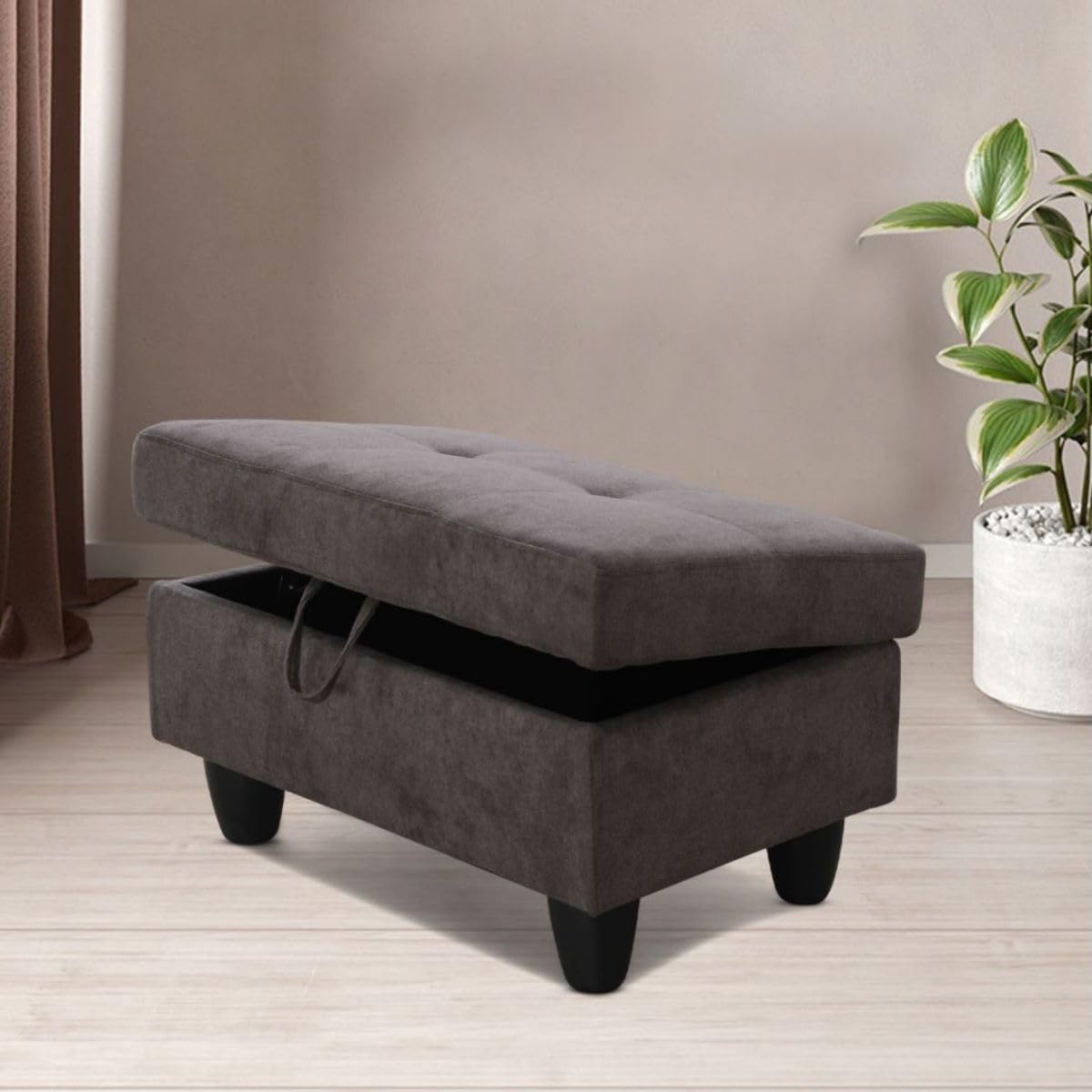 Ottoman Storage Ottoman Bench Flannel Footrest Footstool with Hinged Lid for Living Room, Bedroom, Entryway, Dark Brown, 28.5'X19'X17.5'