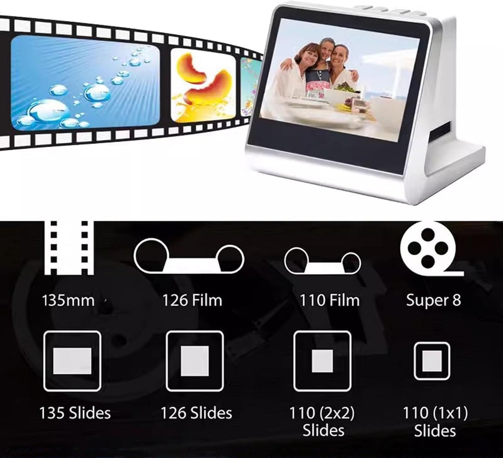 All in One Digital Film Scanner, 22 MP Film Slide Scanner, with 5 Inch LCD Screen, Built-in 16GB Memory, Converts