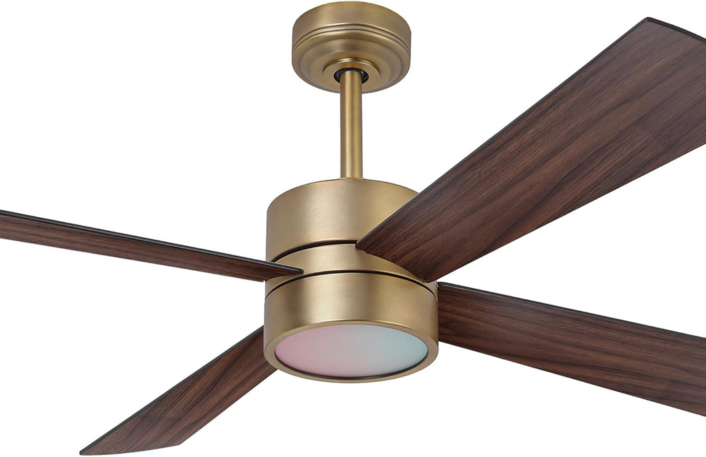 52' Outdoor Ceiling Fan with Lights and Remote – Luxury Gold Finish, Waterproof DC Motor, Reversible, Dimmable LED, Smart APP Control for Patios, Gazebo, and Indoor Spaces