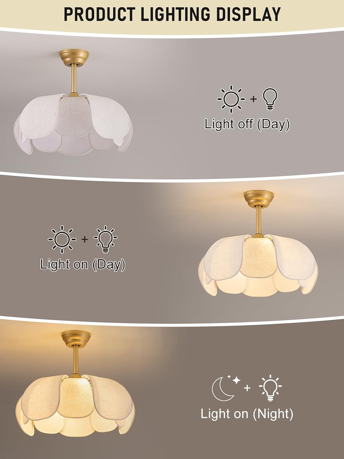 Boho Ceiling Fans with Lights,Flower Chandelier Ceiling Fan with Light and Remote Control，Rattan Coastal Fandelier for Bedroom, Living Room,Foyer(26 Inch,6 Speed, Timing Adjustable Height)