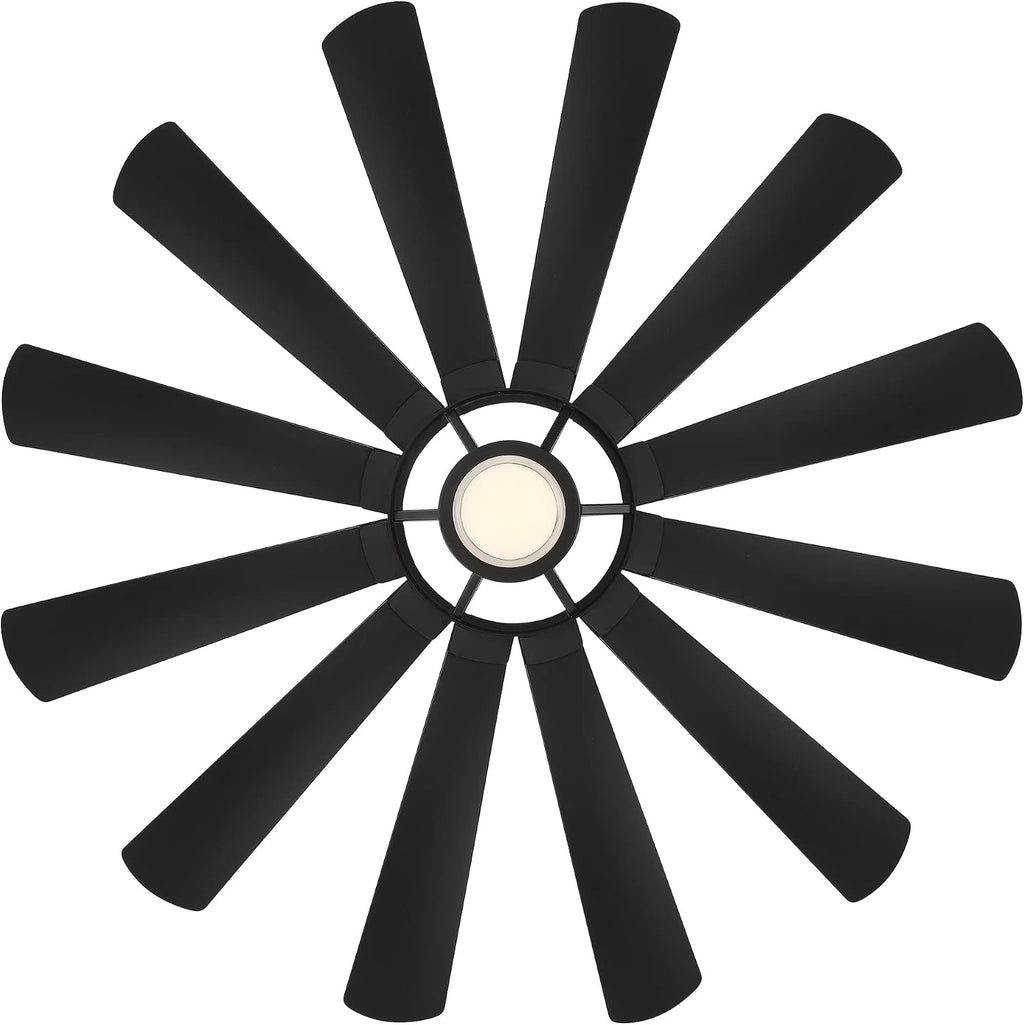 Modern Forms Wyndmill Smart Indoor and Outdoor 12-Blade Ceiling Fan 65in Matte Black 2700k LED Light Kit and Remote Control works with Alexa and iOS or Android App