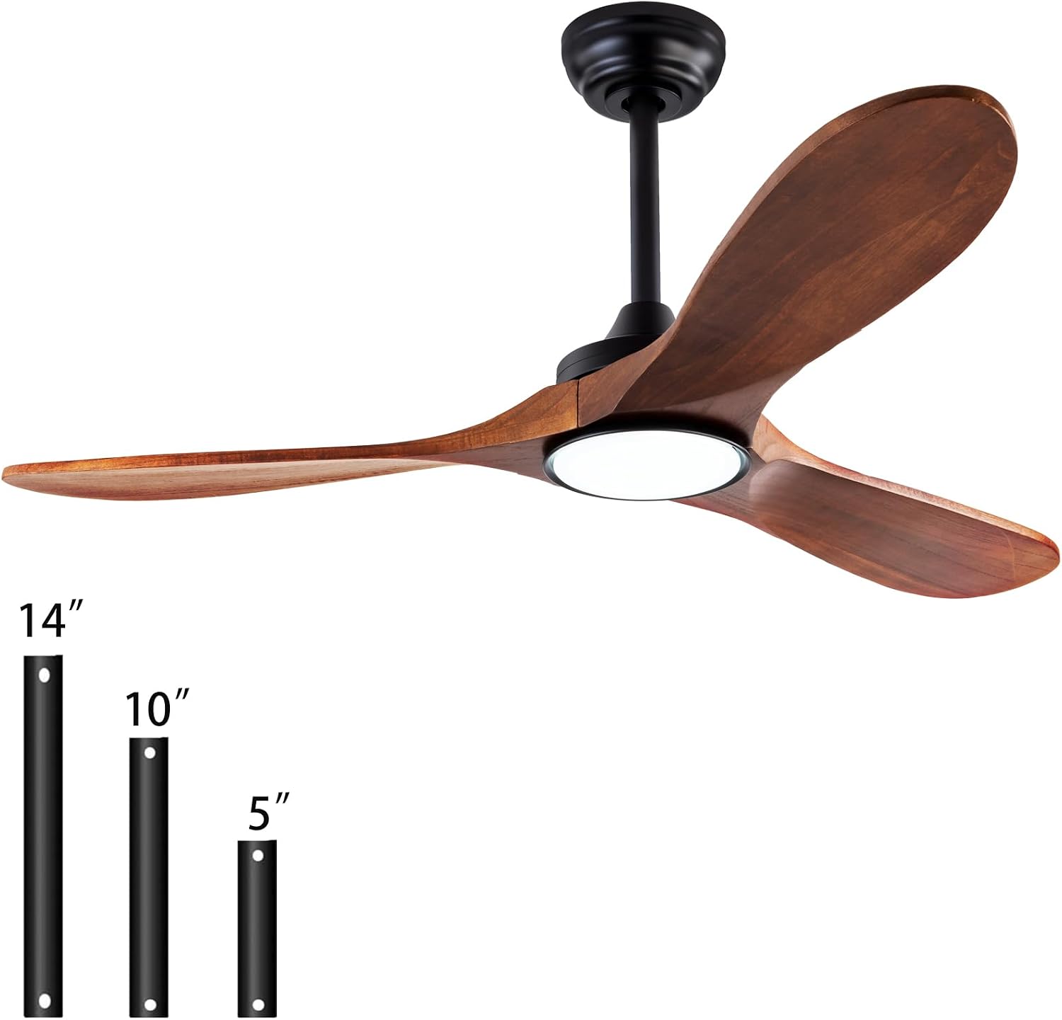 QUTWOB 42' Wood Ceiling Fans with Lights and Remote Control,Indoor Outdoor 3 Blades Wooden Ceiling Fan for Garage,Patio,Living Rooms,Bedrooms,Offices,Farmhouse(Black+Dark Walnut)