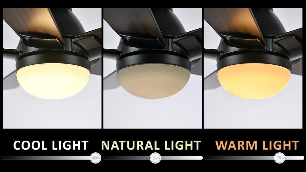 CEME Smart Ceiling Fans with Lights Flush Mount 52', 3 Light Colors Dimmable, 10 Speeds DC Ceiling Fan with Remote, Outdoor Ceiling Fan Compatible with Alexa, Siri & Google Home, Black & Dark Walnut