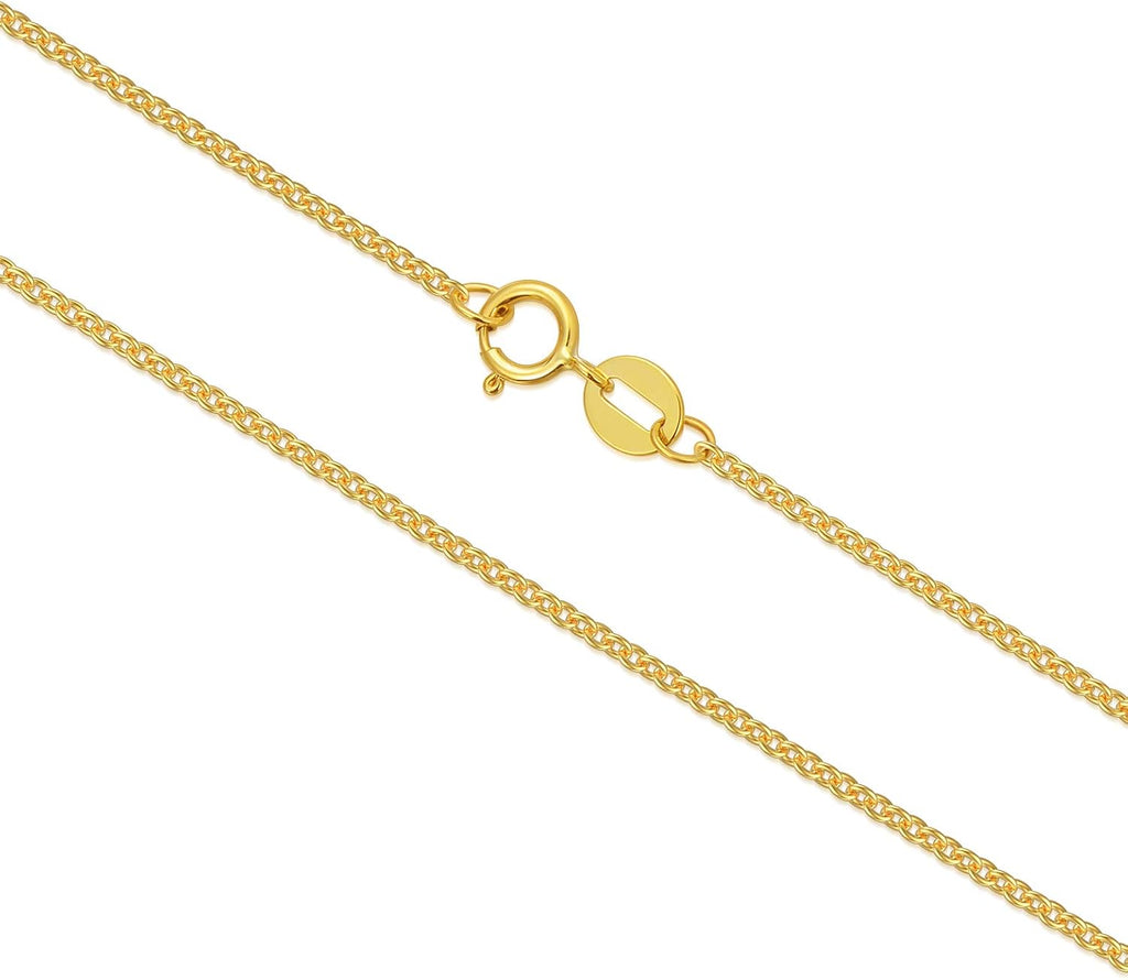 10k 14k 18k Real Gold Thin Gold Chain Necklace for Women, Classic Thin Cable Chain Necklace 1mm, 1.2mm, 1.35mm, 1.6mm, 1.75mm Durable Strong Solid 14k Gold Chain Necklace Women