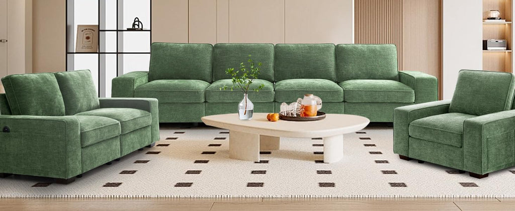 TEKAMON 73' Modular Sofa Couch with Seat Storage, Comfy 2-Seater Chenille Fabric Loveseat Sofa for Living Room, Office, Apartment W/Deep Seat, Wide Armrest, USB Charing Removable Cover(Green)