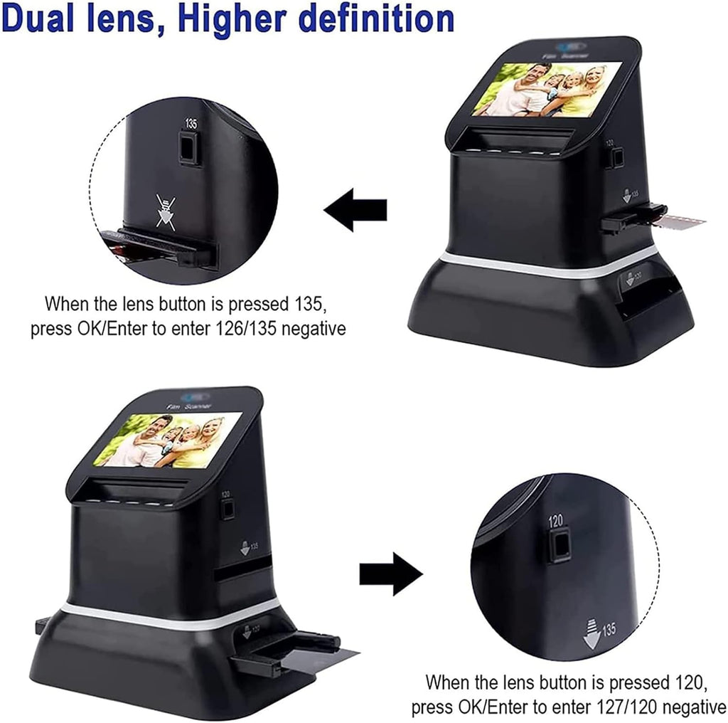 High-Resolution Film Slide Scanner - Digital Converter for 35mm, 135, 126, and 127 Negatives & Slides to JPEG - 1200DPI, 1080P LCD Screen - Easy & Fast Film Digitization