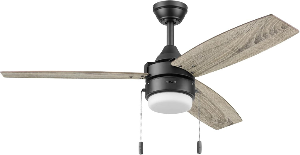 Honeywell Ceiling Fans Berryhill, 48 Inch Ceiling Fan with Color Changing LED Light, Pull Chain, Dual Mounting Options, 3 Dual Finish Blades, Reversible Airflow - 51858-01 (Matte Black)