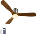 Smart Flush Mount Ceiling Fan with Lights Brush Nickel ,52 Inch WIFI Low Profile Ceiling Fans Remote Control,3 Solid Wood Blade Reversible Fan,Timer & Schedule,Works with Alexa, Google, Siri Shortcut