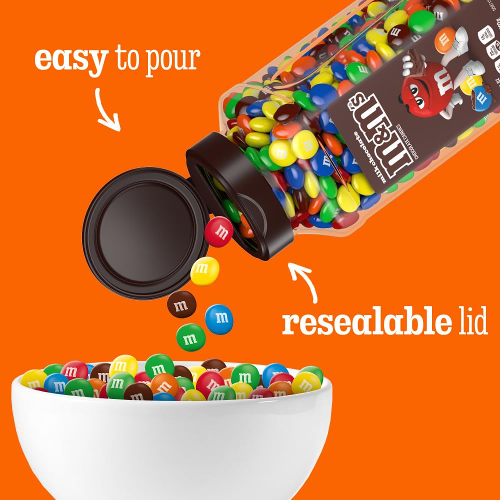 M&M's Milk Chocolate Bulk Candy in Resealable and Recyclable Jars, Party Size Assorted Chocolate Candies, Movie Night Snacks, Candy Buffet, 25.5 Oz Each,2 Count (Pack of 5)