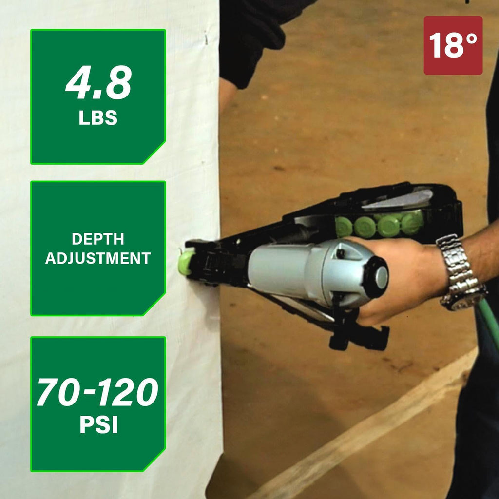 Metabo HPT Cap Stapler, Pro-Preferred Pneumatic Power Nailers, Crown Stapler for Roofing Felt, Foam Insulation & House Wrap, 18 Gauge, Up to 200 7/16' Crown Staples, Length 7/8' to 1-1/2', N3808AP