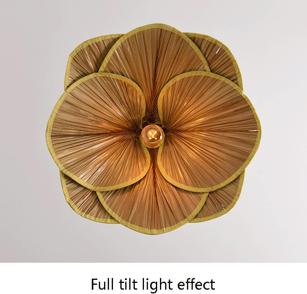 1-Light Hanging Lamp Rattan Hand-Woven Pendant Light Bamboo Fan Retro Chaner Home Decor Pastoral Style Ceiling Lighting Fixture for Dining Room,Living Room Bar +Wood