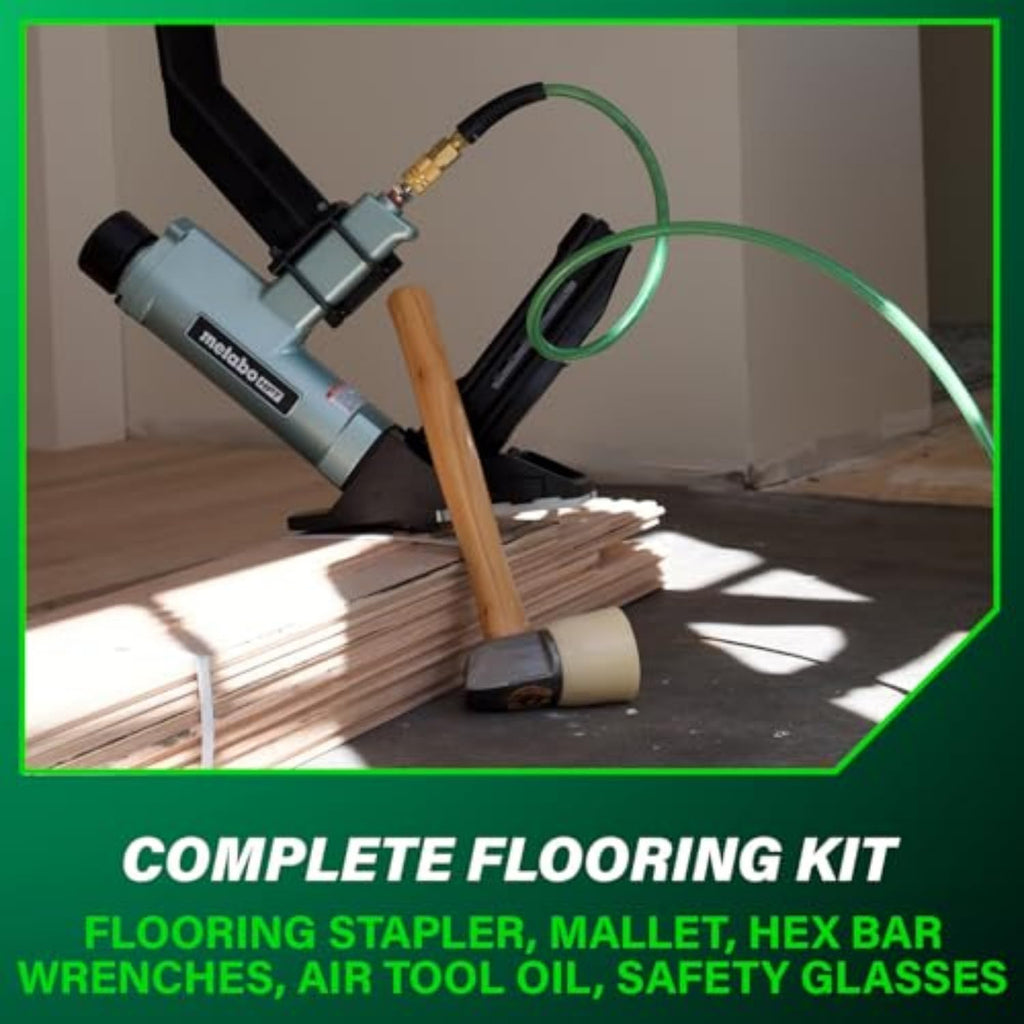 Metabo HPT Flooring Stapler, Pro-Preferred Pneumatic Power Nailers in Flooring Tools, Power Stapler with Detachable Long-Reach Handle, 15.5 Gauge, 1/2' Staples, Length 1' to 2', N5010AB