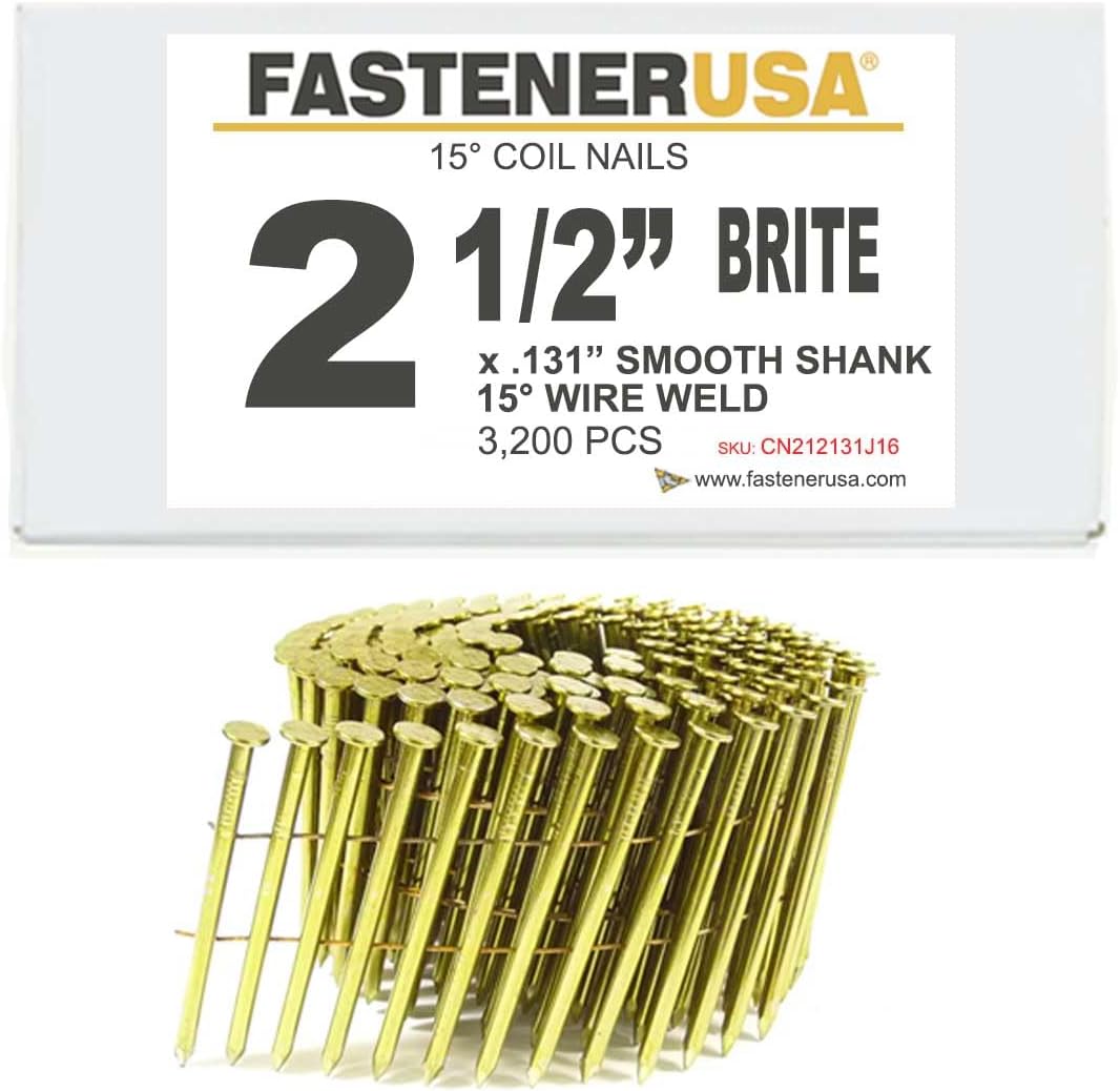 2-1/2' x .131 Smooth Brite Coil Nails 15-DEG Wire 3,200ct