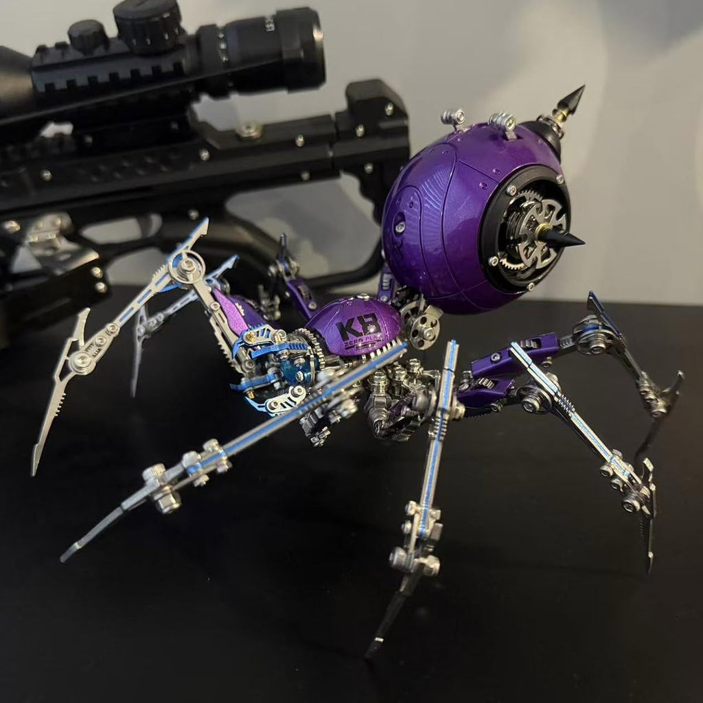 3D Metal Puzzle Spider Model Kit for Adults with Light, 602 PCS Mechanical Metal War Spider Steampunk Animal DIY Assembly Jigsaw Puzzle Model Desk Gifts for Adults