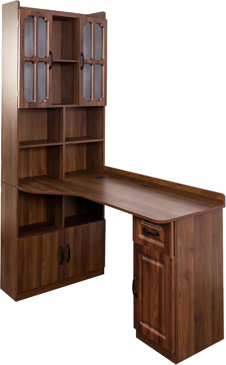 Jmyab L-Shaped Corner Computer Desk for Home Office, Study Modern Style Table with Drawer, Bookshelf Hutch Study Table, 2-in-1 L-Shaped Design, Large Working Space, Walnut